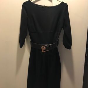 Fitted Black Dress with Wide Belt.